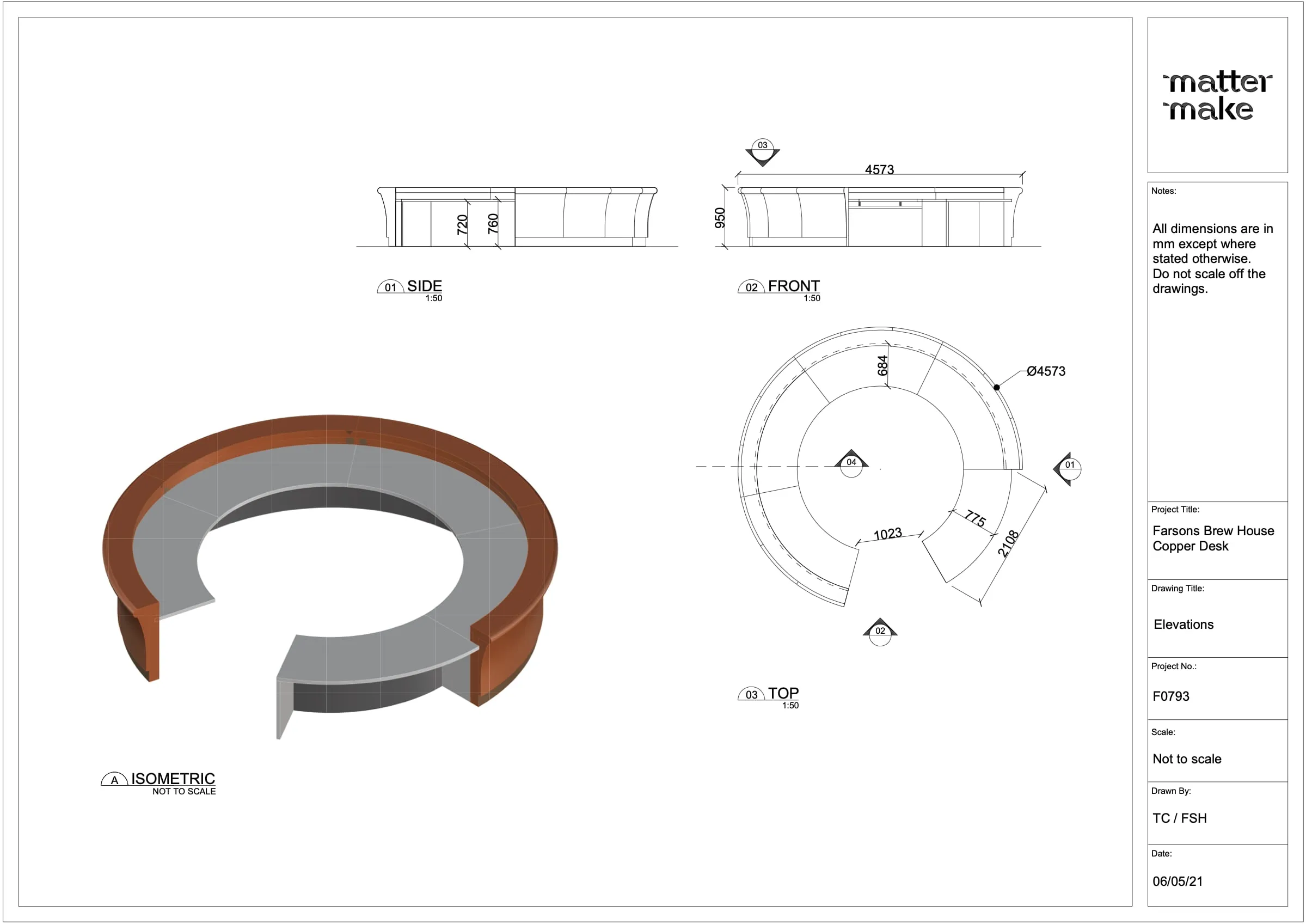 farsons old brewhouse desk, elevations.: presentation diagram