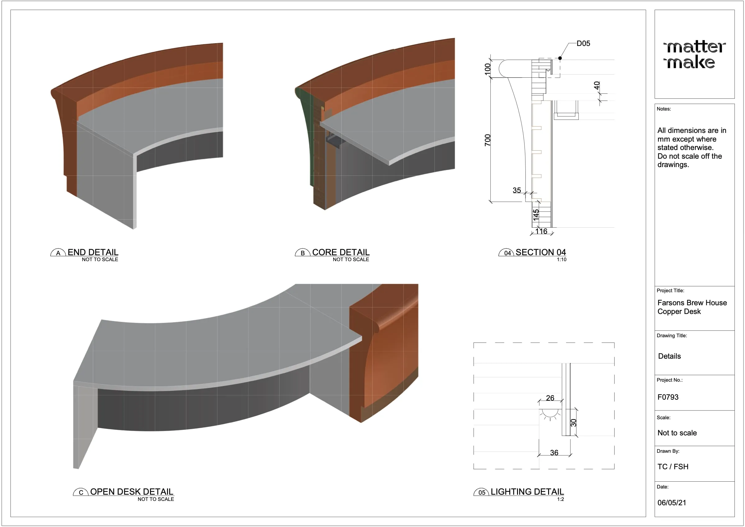 farsons old brewhouse desk, details.: presentation diagram
