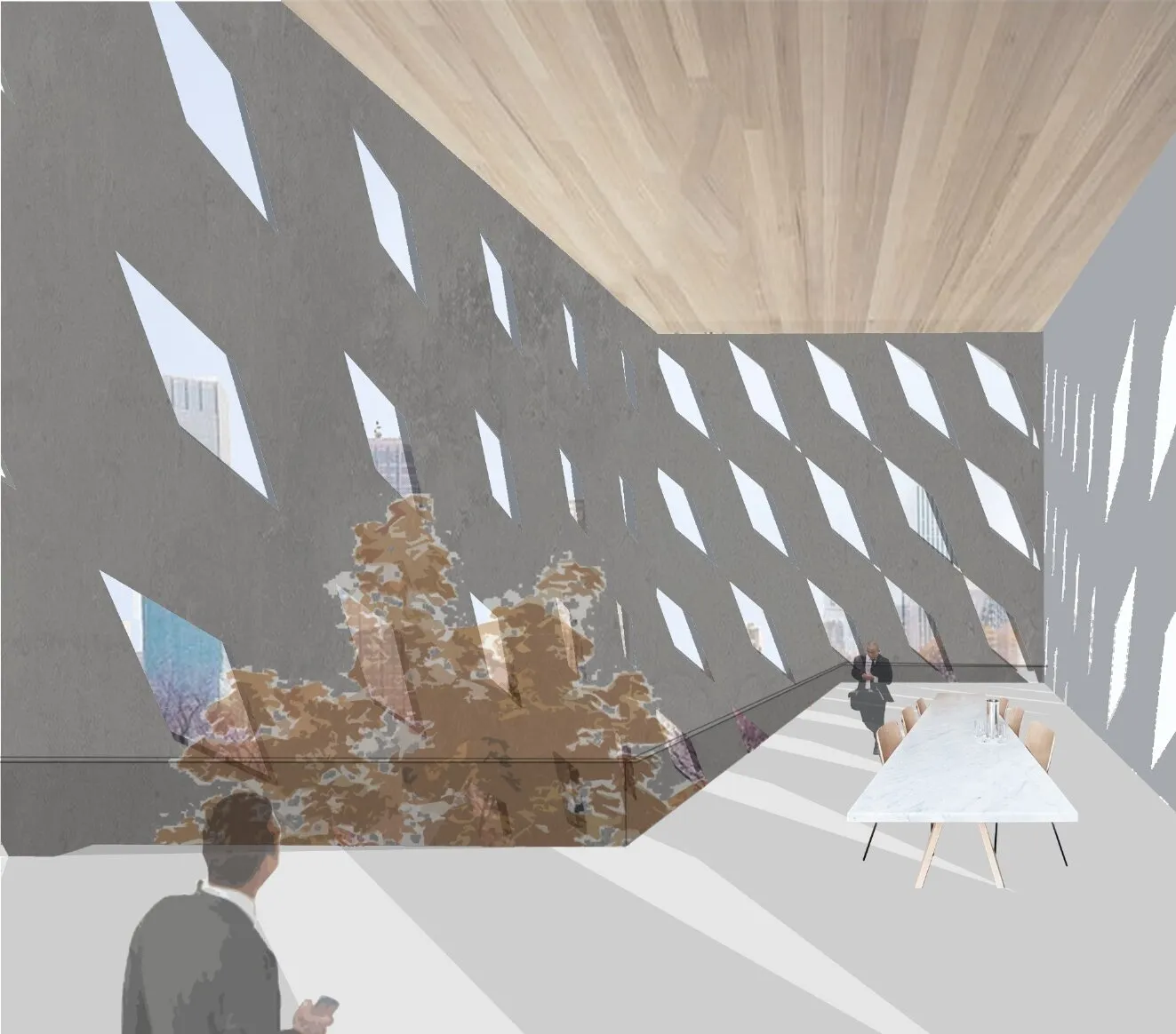 varied modularity: speculative interior: perforated modules filtering daylight