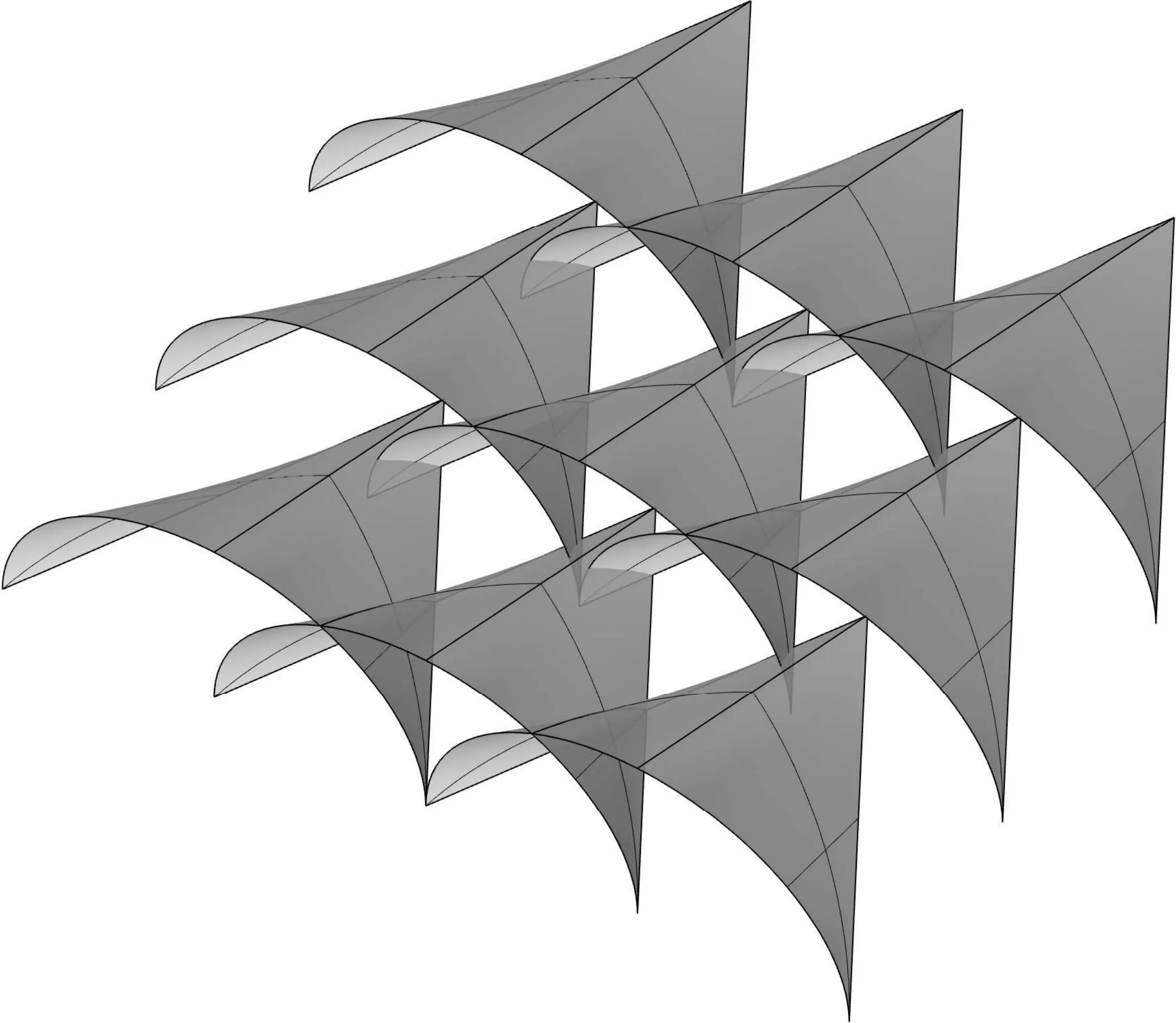 interlocking block assembly: proposal render: a field of hyperbolic canopy modules