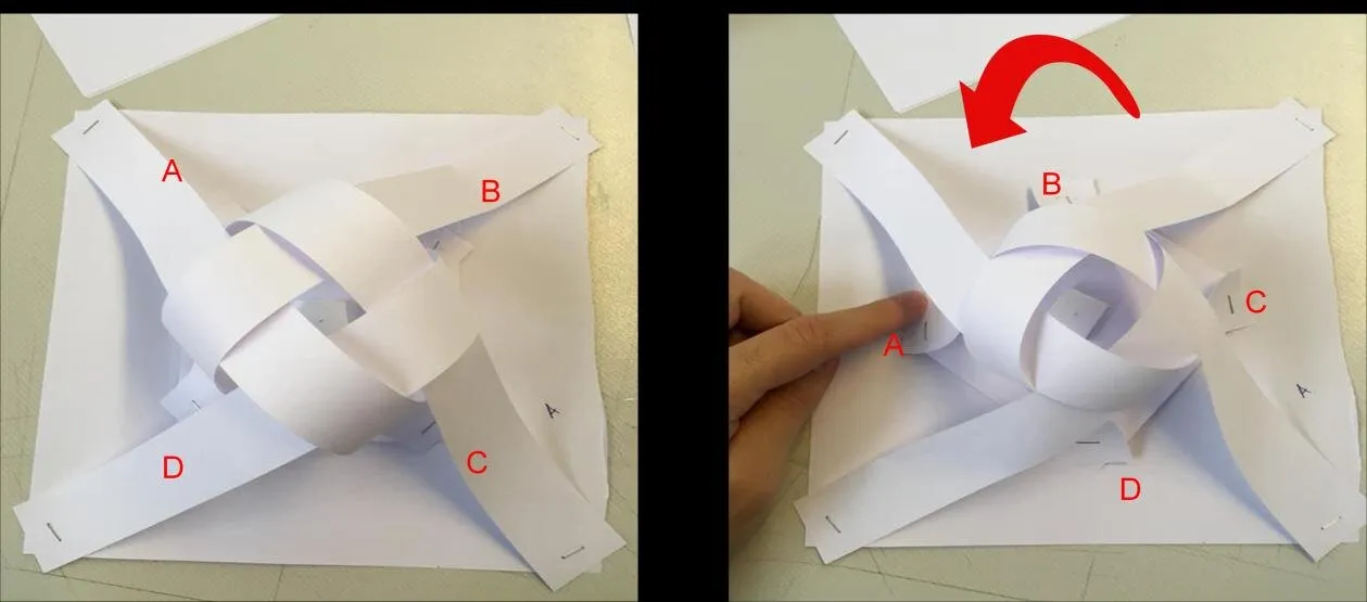 miura-ori tessellation: cuts with symmetrical folds: rotating strips to open an aperture