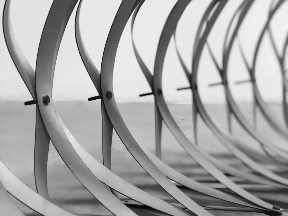strip morphologies: material behaviour: bending-active plywood strip weave