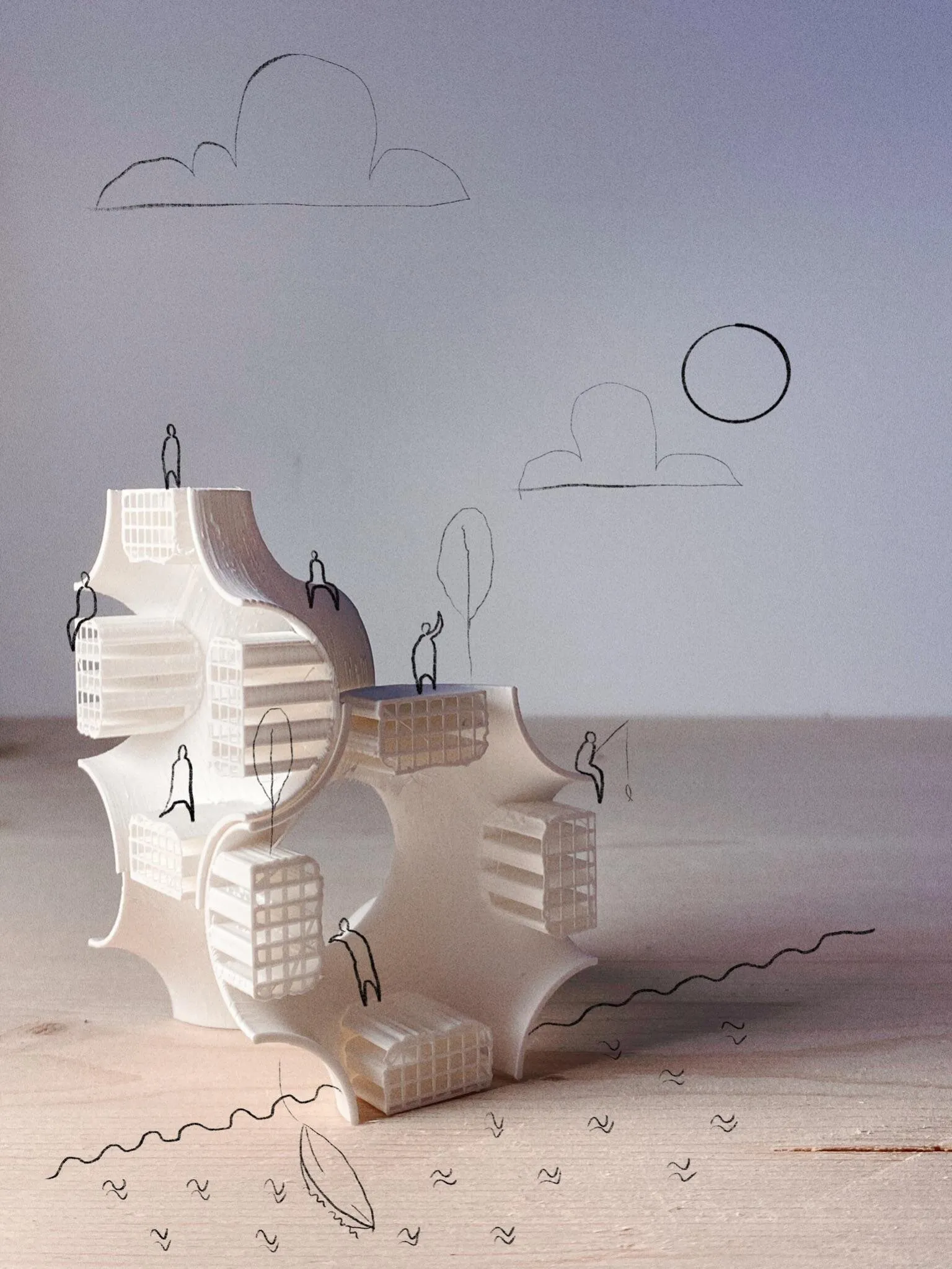 schwarz p tessellation: speculative inhabited structure (sketch over model)