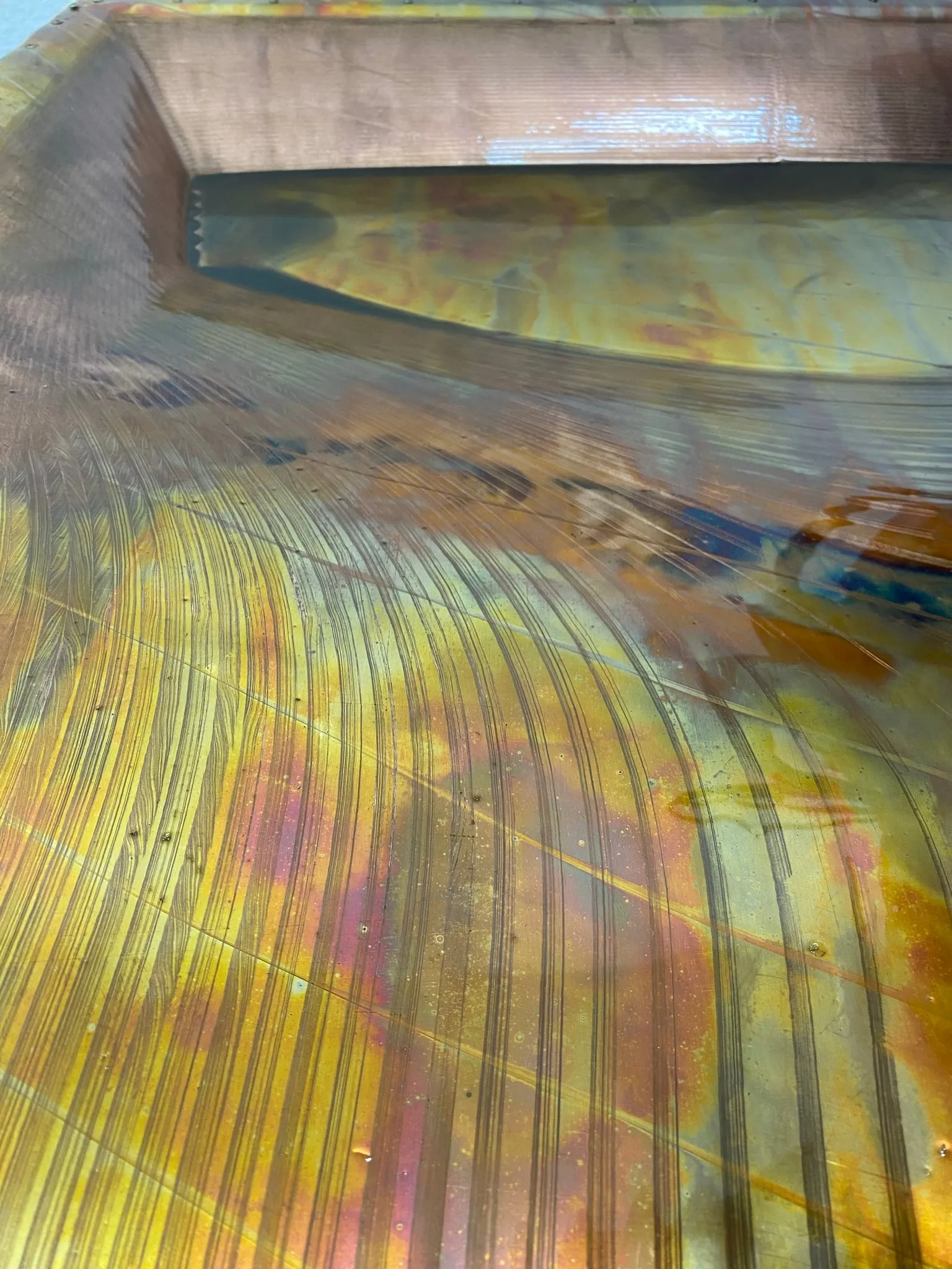 farsons old brewhouse desk, the ridges of the tool path, on a sheet still being formed