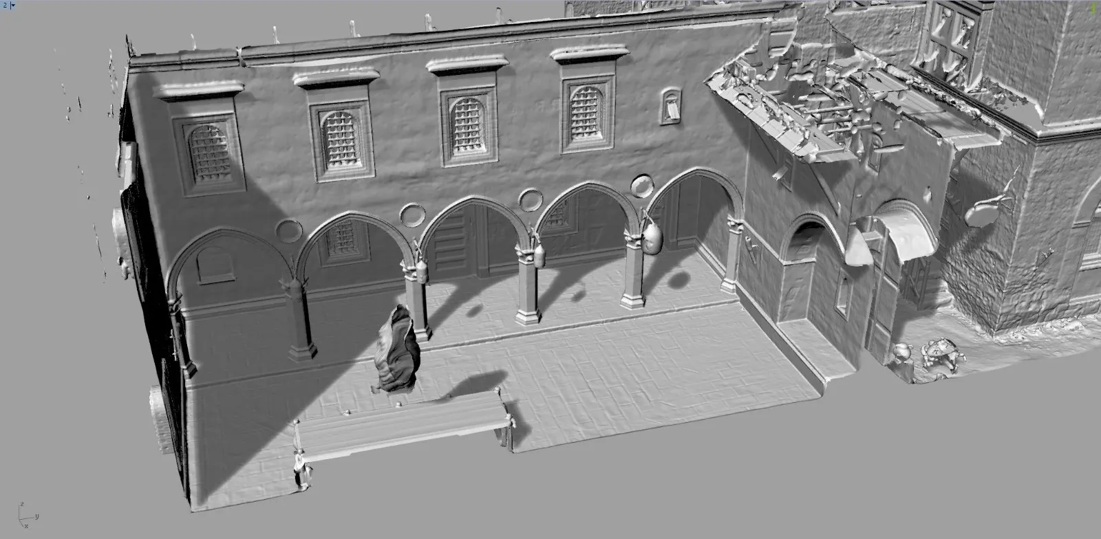 laser scan for a film set, an arcade, from the points
