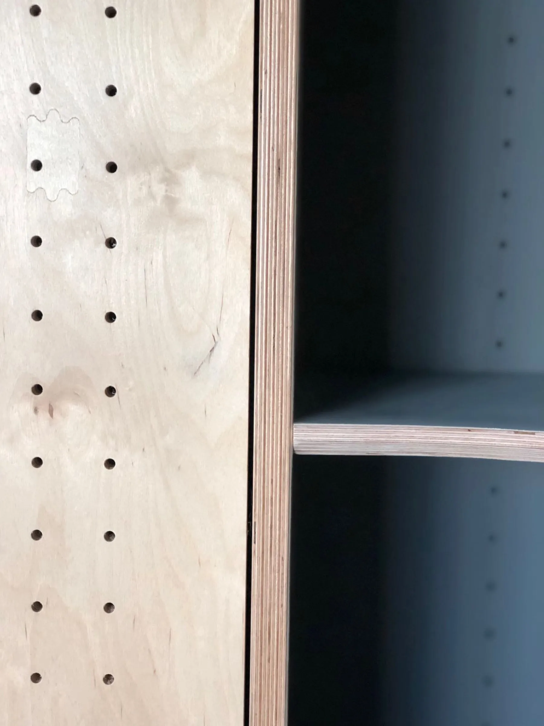 open tinkers, shelving, close up