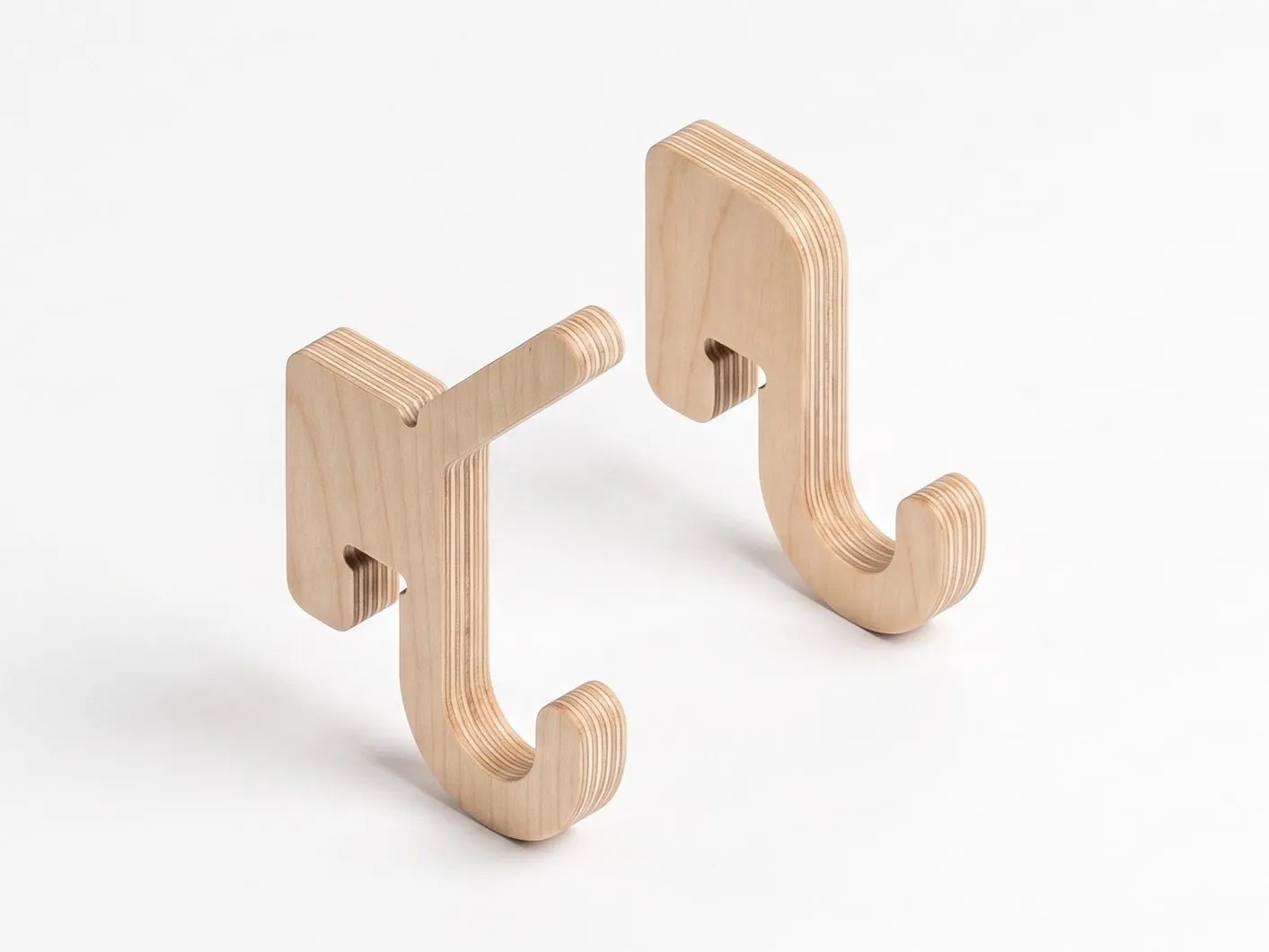 rejig hook: two plywood hooks, a render