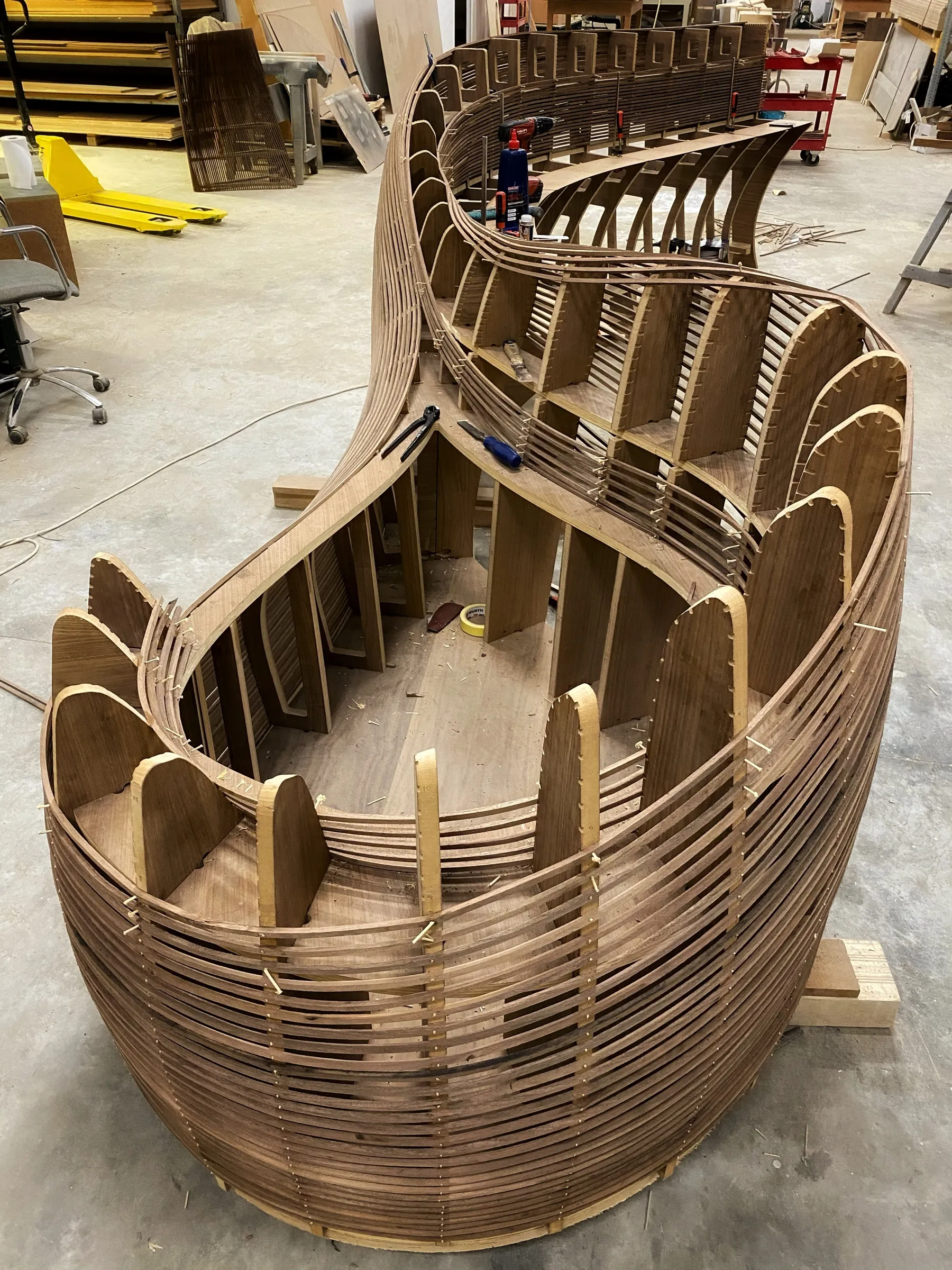 spinola reception desk, the frame on the factory floor