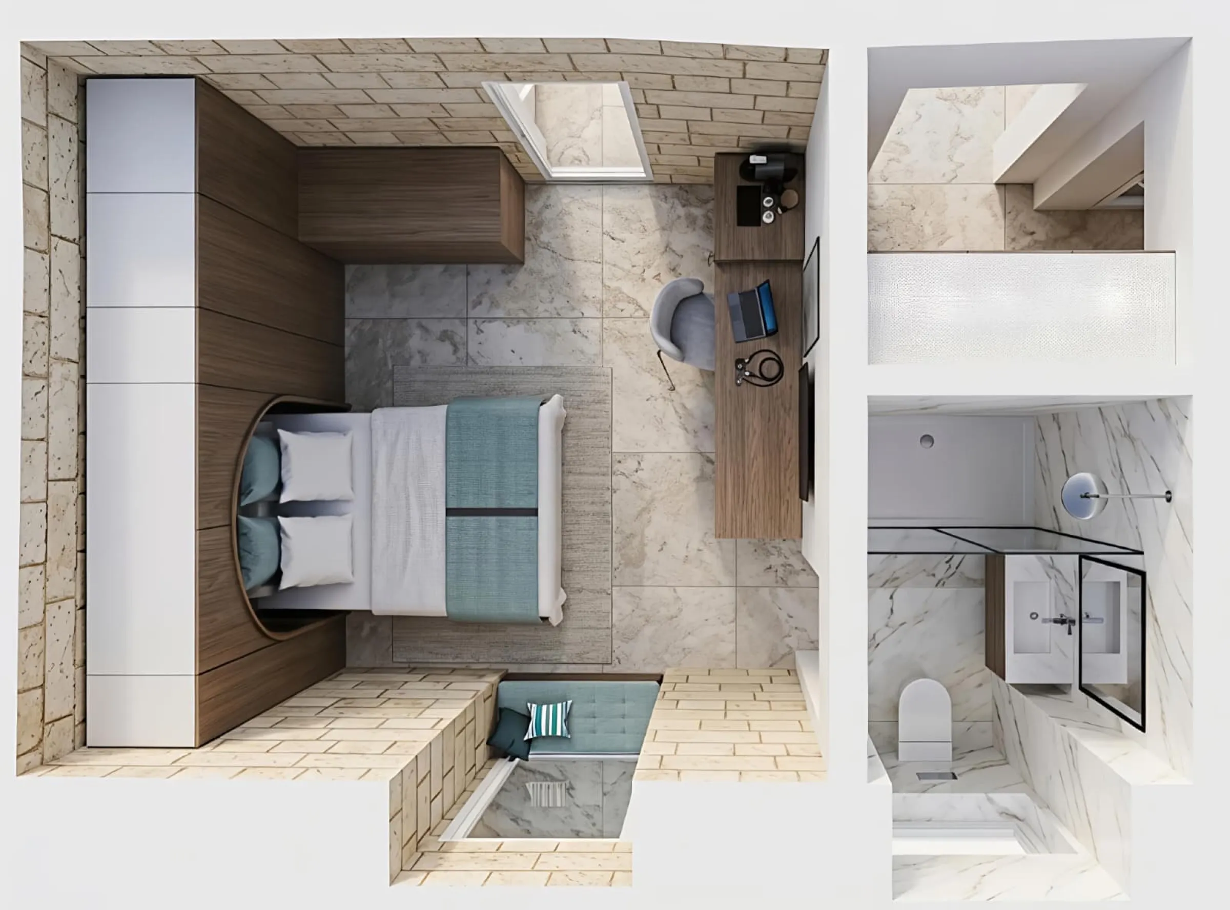 valletta guest house, light through glass block · render