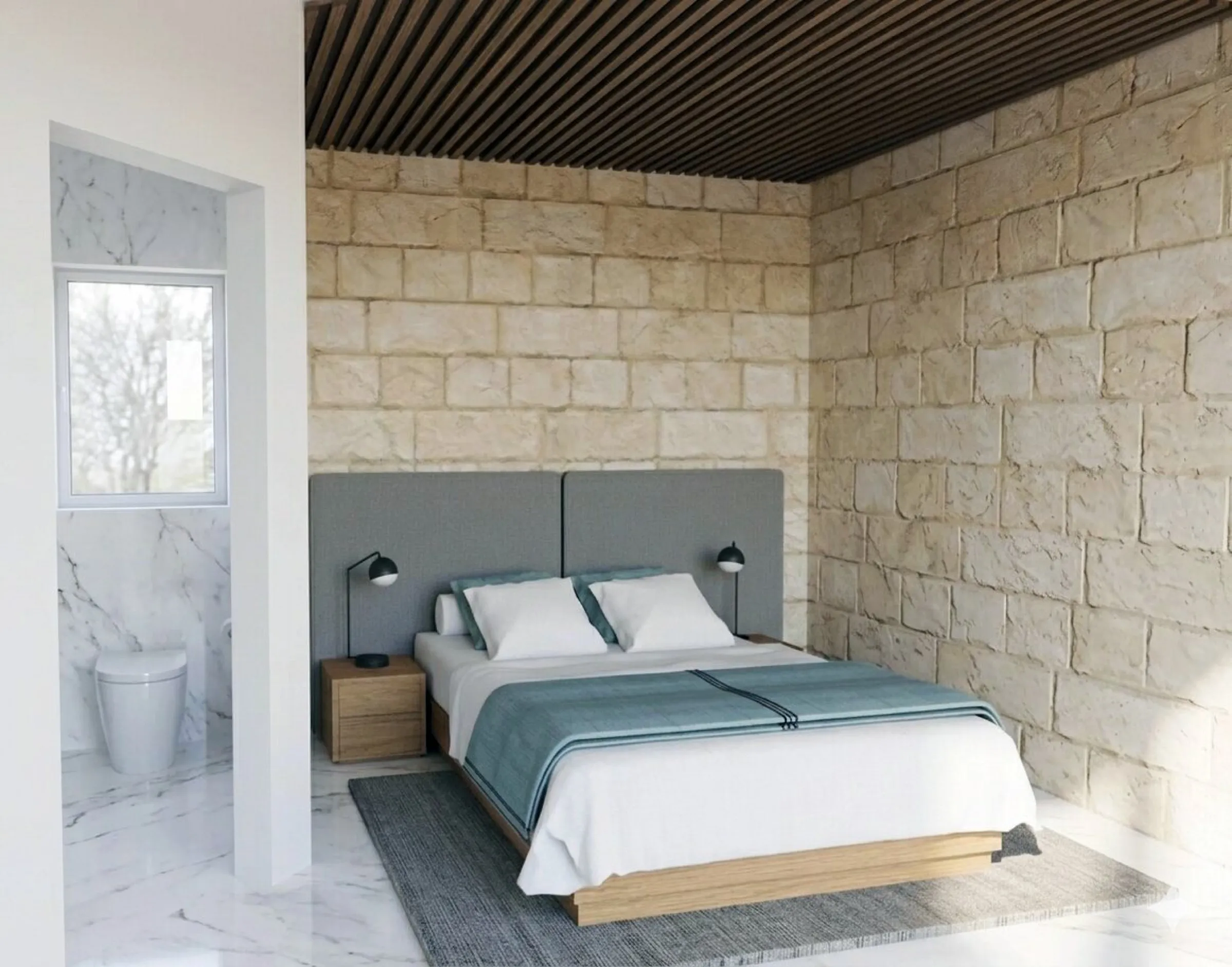 valletta guest house, a low room under a dark timber ceiling · render