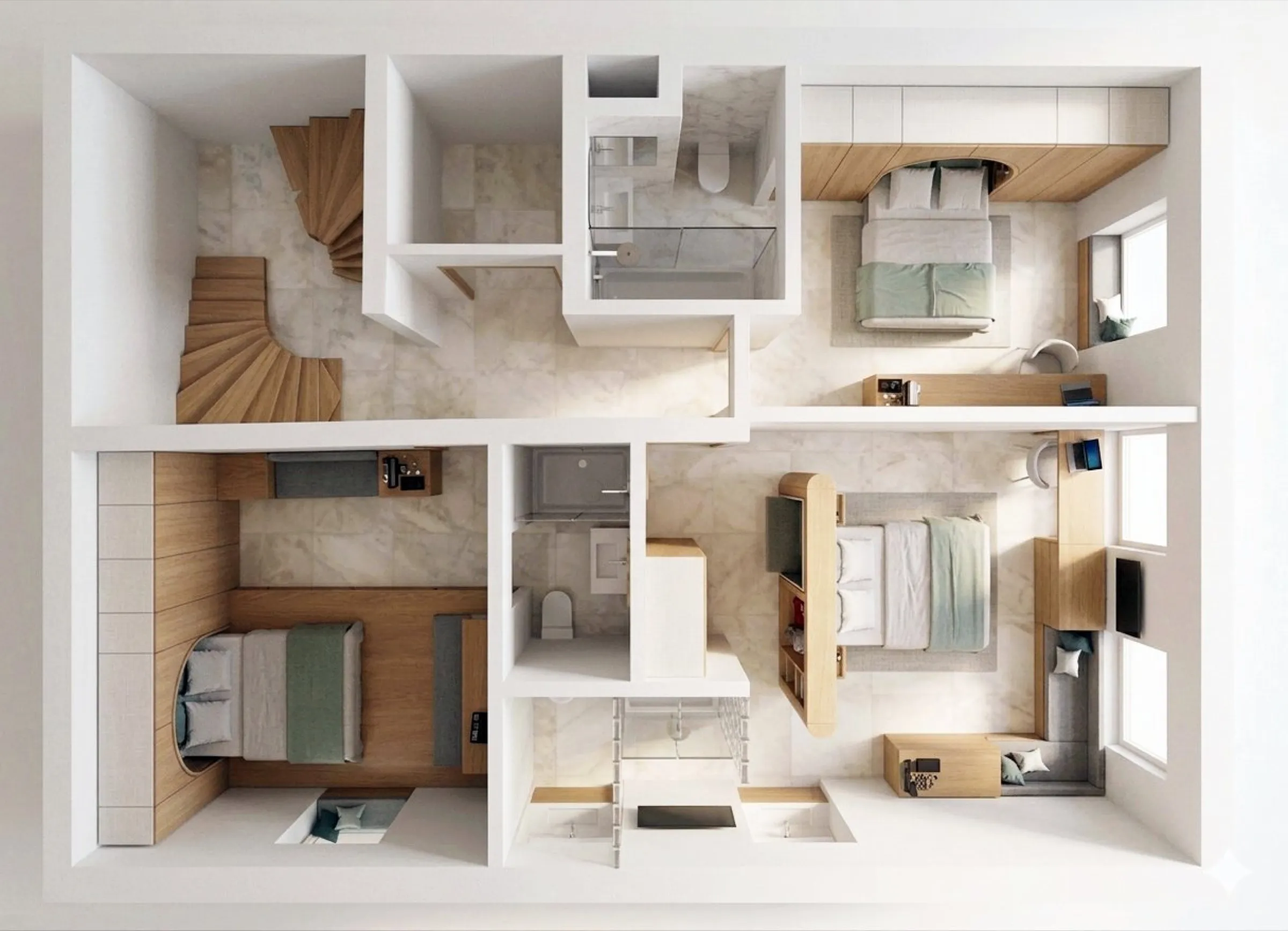 valletta guest house, one floor, cut through · render