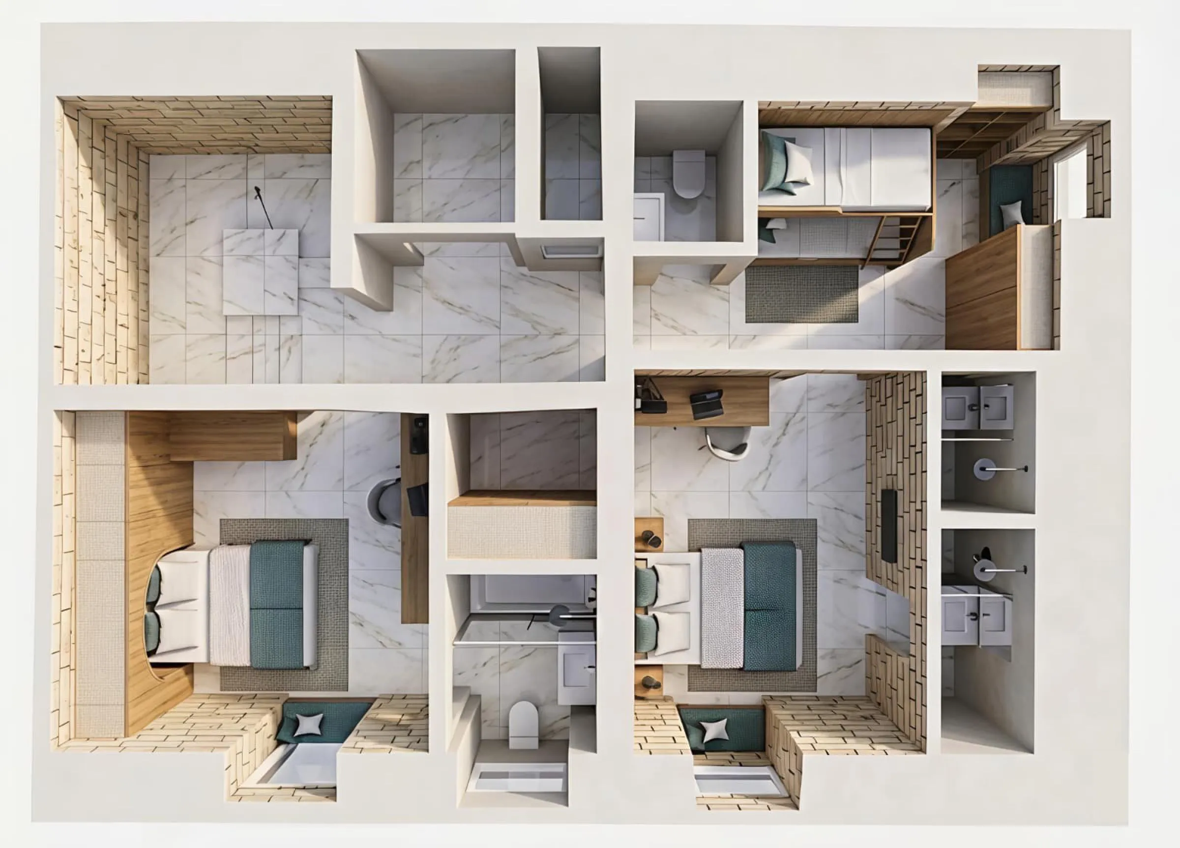 valletta guest house, another floor, cut through · render