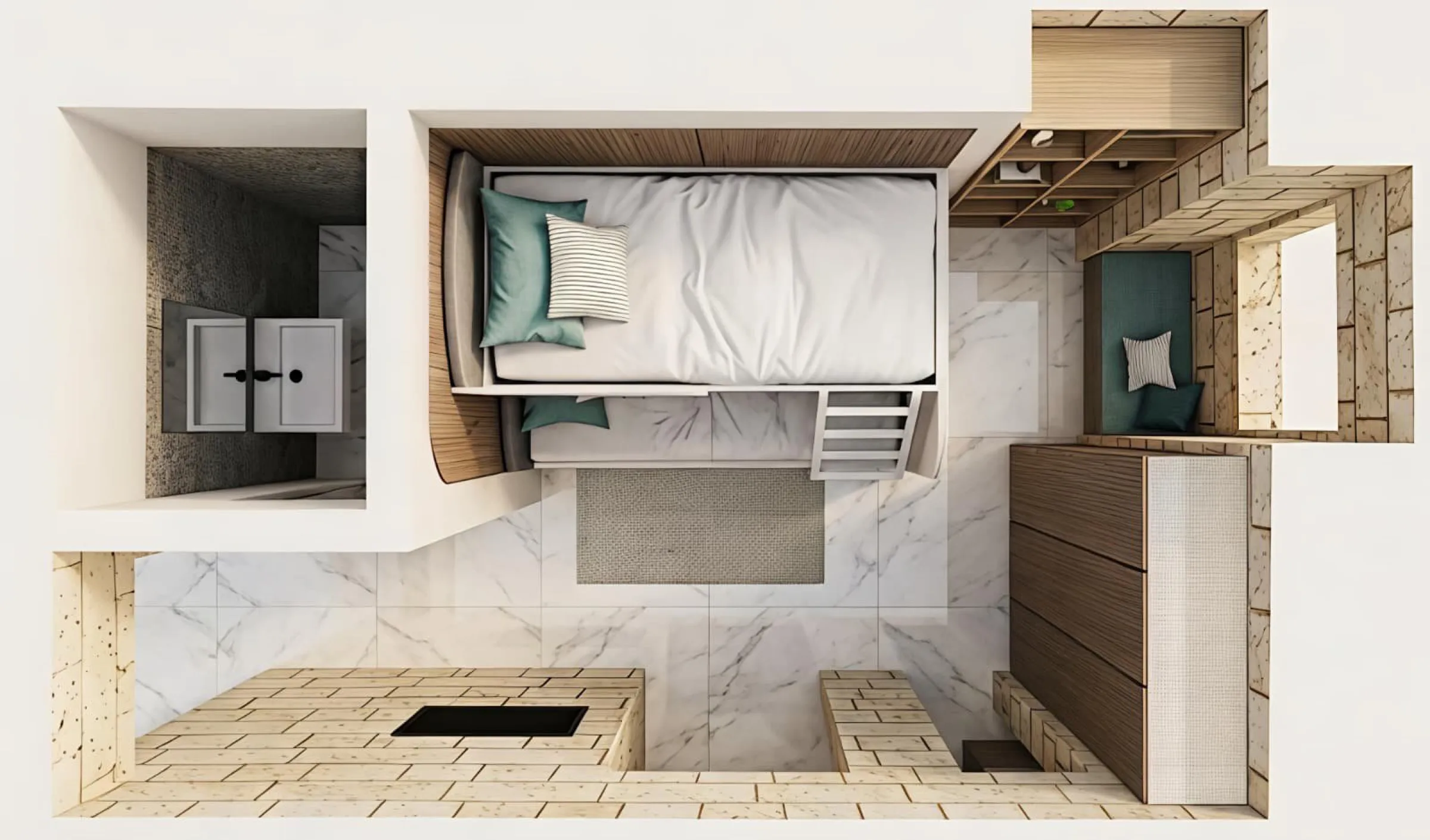 valletta guest house, a bunk room, from above · render