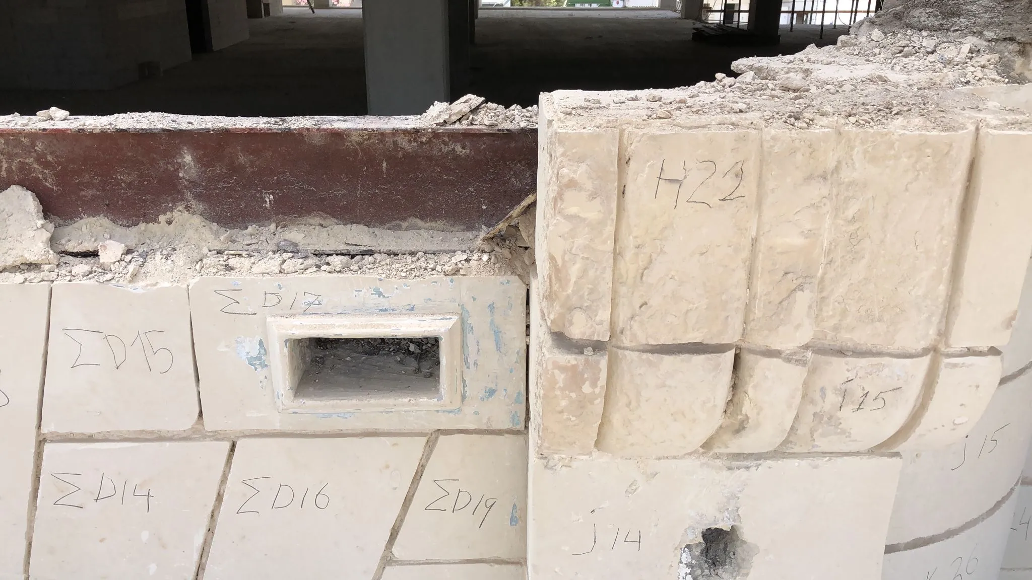 wembley façade, ΣD14, ΣD16, J14 · the same codes, on the stone